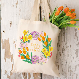 Bolsa Tote Flores modernas de primavera amarelas e verdes fel
