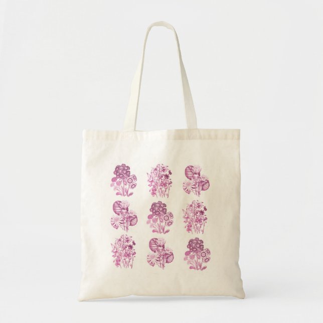 Bolsa Tote Flores monocromáticas a rosa (Frente)