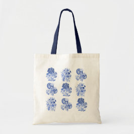 Bolsa Tote Flores monocromáticas em azul delft