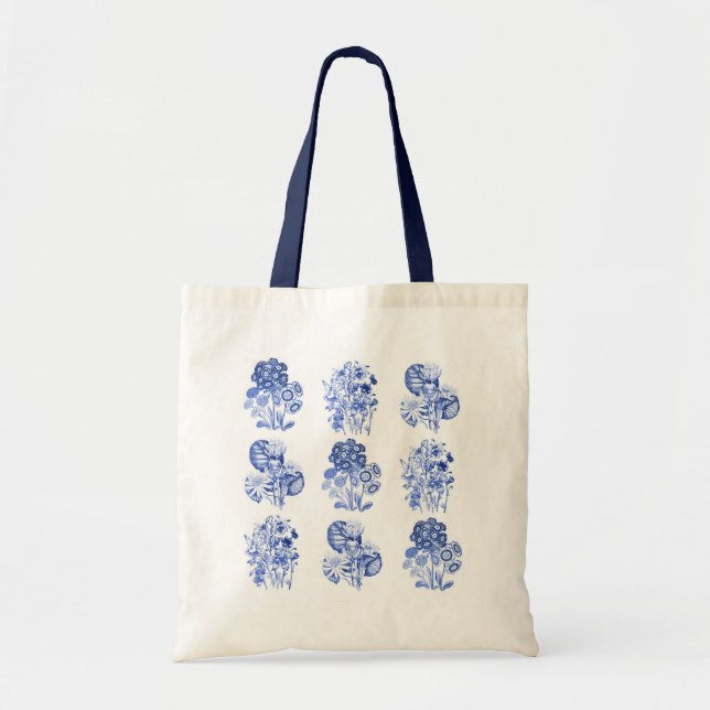Bolsa Tote Flores monocromáticas em azul delft (Frente)