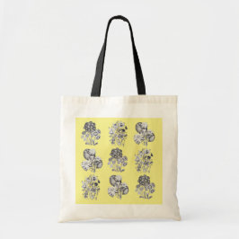 Bolsa Tote Flores monocromáticas em fundo amarelo