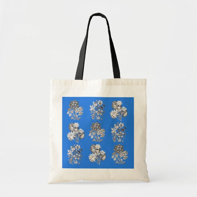Bolsa Tote Flores monocromáticas em fundo azul elétrico (Frente)