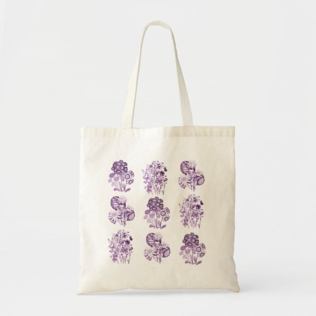 Bolsa Tote Flores monocromáticas em roxo (Frente)