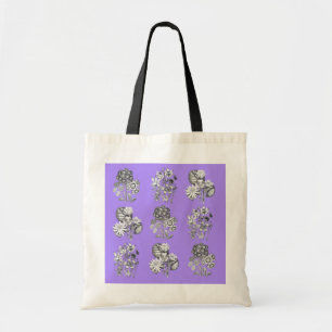Bolsa Tote Flores monocromáticas no fundo do lilac