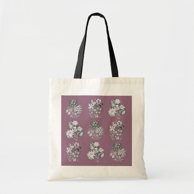 Bolsa Tote Flores monocromáticas sobre fundo mauricado (Frente)