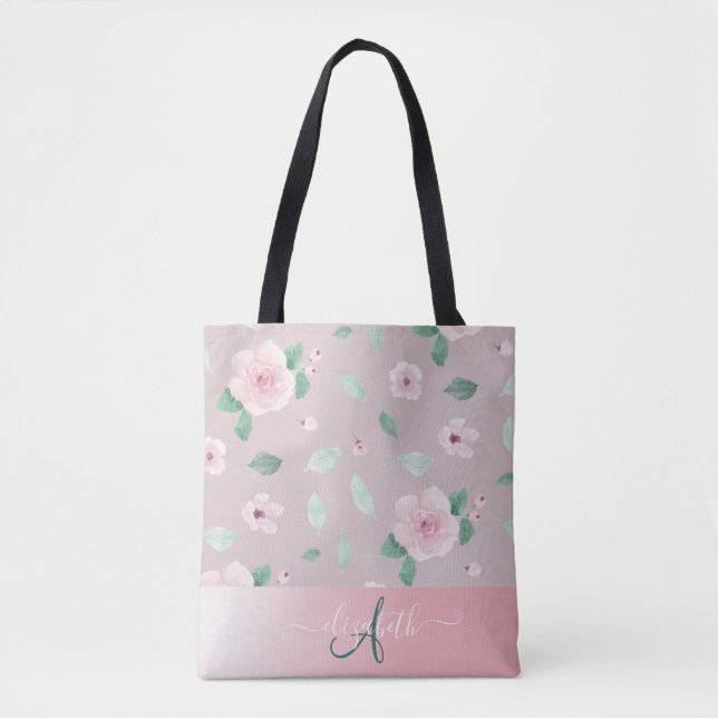 Bolsa Tote Flores Monograma em Aquarela Chic (Frente)