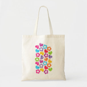 Bolsa Tote Flores multicolorido e corações bonitos padrão fem