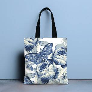 Bolsa Tote Flores Na moda Botânicas Azuis De Pedônias Azuis
