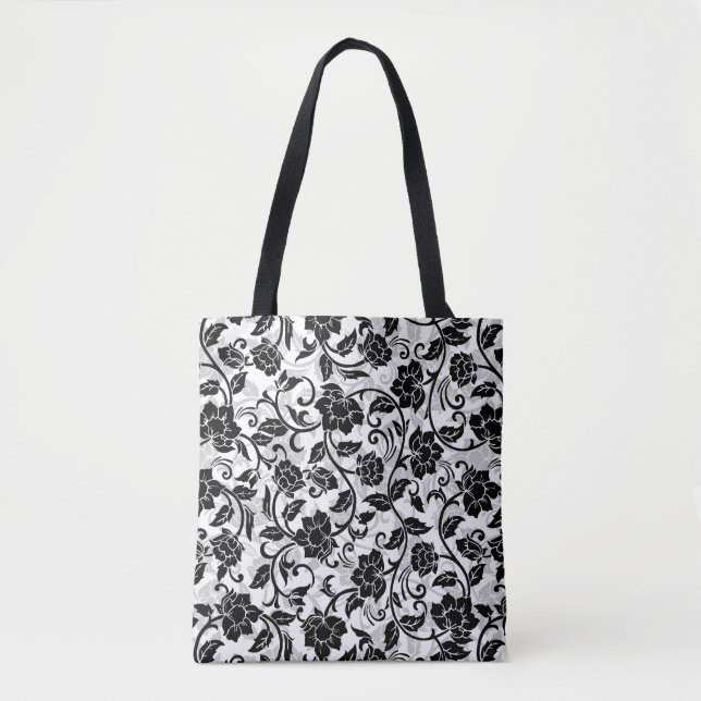 Bolsa Tote Flores Negras e Cinzas (Frente)