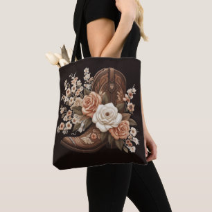 Bolsa Tote Flores Ocidentais do País Moderno com Boot de Cowb