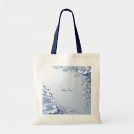 Bolsa Tote Flores Ornamentadas Azuis com Pérolas