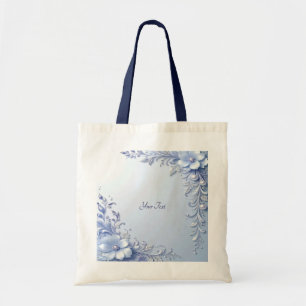 Bolsa Tote Flores Ornamentadas Azuis com Pérolas