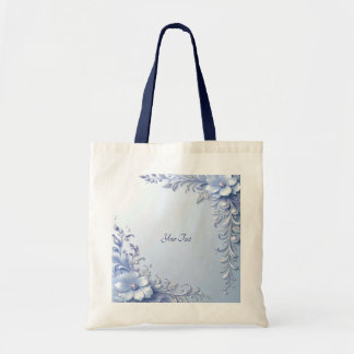 Bolsa Tote Flores Ornamentadas Azuis com Pérolas