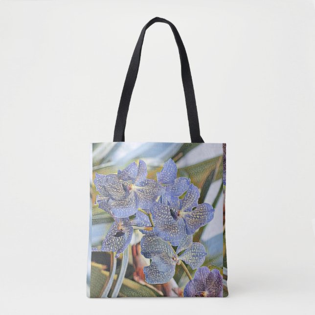 Bolsa Tote Flores orquídeas de cor azul lavanda (Frente)