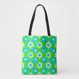 Bolsa Tote Flores Pérolas Rosquinhas Espinha Azul Maçã Verde