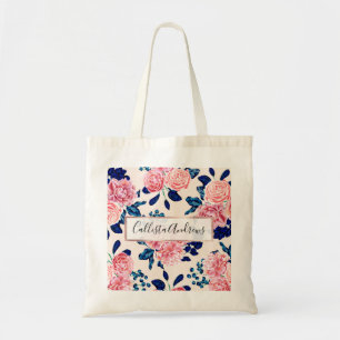 Bolsa Tote Flores pintadas de Marinho azul-rosa-menina