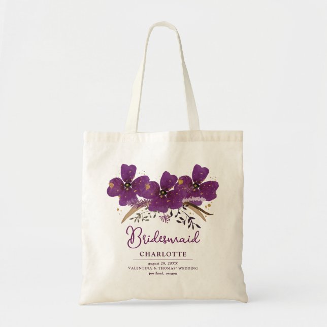 Bolsa Tote Flores Pintadas Púrpura bonito Saco de Tota de Bri (Frente)