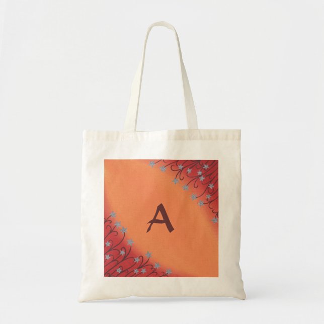 Bolsa Tote Flores Prateadas em Laranja Vermelho, Bolsas Monog (Frente)