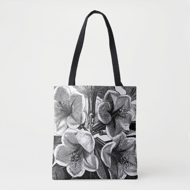 Bolsa Tote Flores Pretas e Brancas (Frente)