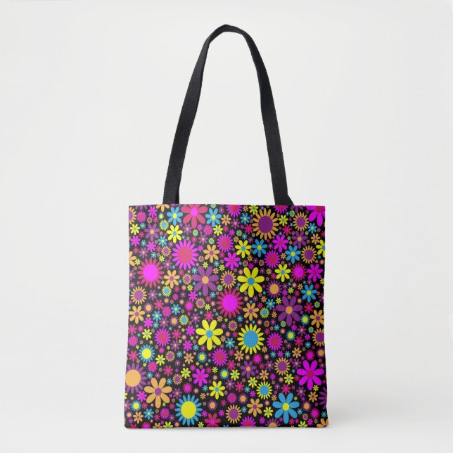 Bolsa Tote Flores Psicodélicas Vibrantes no Bloom-67566 (Frente)