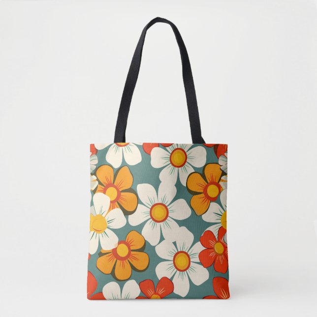 Bolsa Tote Flores Retro dos anos 70 (Frente)