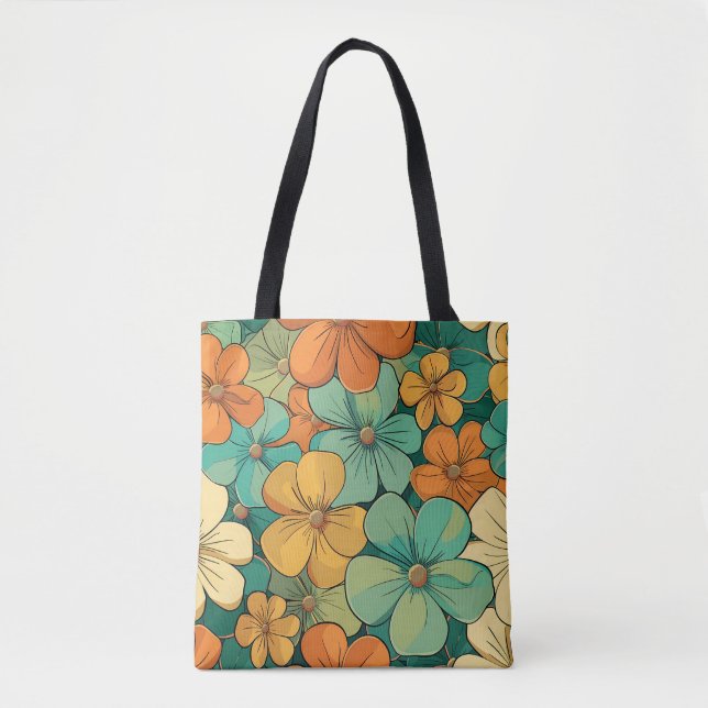 Bolsa Tote Flores Retro dos anos 70 (Frente)