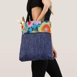 Bolsa Tote Flores retrô e denim