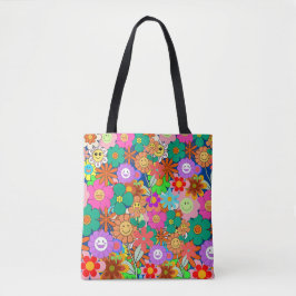 Bolsa Tote Flores Retro Groovy Boho Hippie