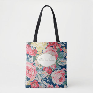 Bolsa Tote Flores Românticas Adoráveis -Mensagem Motivacional