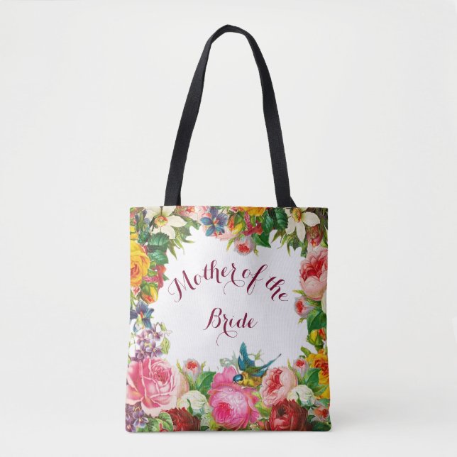Bolsa Tote Flores Românticas De Aquarelas Favor De Casamento (Frente)