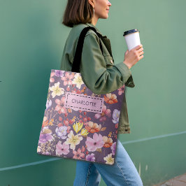 Bolsa Tote Flores Românticas em Aquarela Nome e Citação Perso