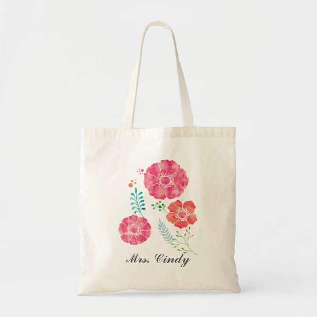 Bolsa Tote Flores românticas personalizadas da aguarela (Frente)