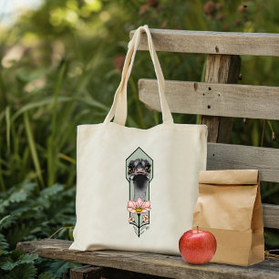 Bolsa Tote Flores Rosa Avestruz Verde Oliva Art Déco