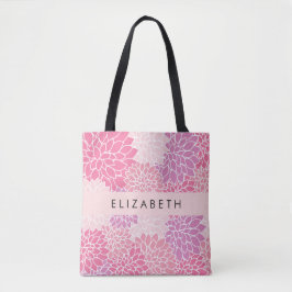 Bolsa Tote Flores Rosa Dahlia, Padrão De Flores, Seu Nome