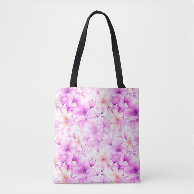 Bolsa Tote Flores Rosa De Aquarela Delicada (Frente)