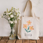 Bolsa Tote Flores Rosa e Bonitas Elegantes<br><div class="desc">Este elegante e moderno saco de totas florais apresenta flores rosa giras,  e tem espaço para você adicionar um nome de meninas em uma fonte caprichosa. Um presente perfeito para adultos ou crianças amantes da flor,  o presente perfeito para a menina das flores!</div>