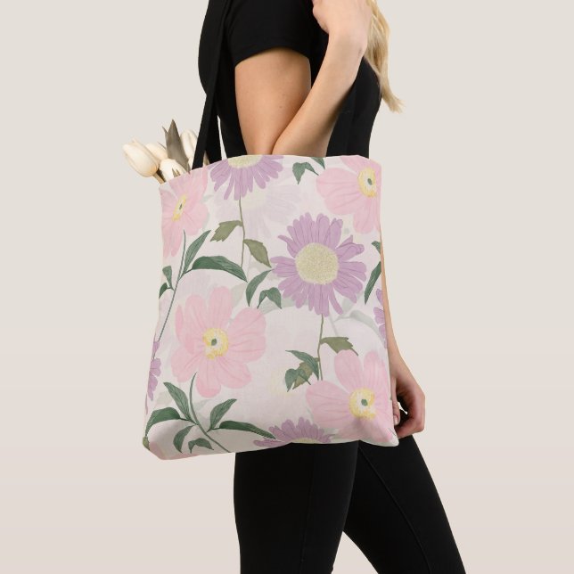 Bolsa Tote Flores Rosa Elegantes Aquarela Boho Floral (Close Up)