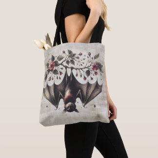Bolsa Tote Flores Rosa-Halloween Folhas de Mau Bat Verde