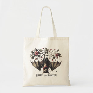 Bolsa Tote Flores Rosa-Halloween Folhas de Mau Bat Verde