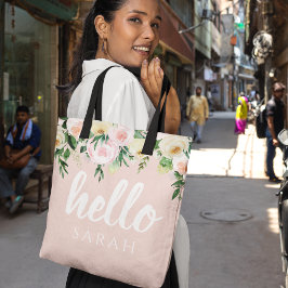 Bolsa Tote Flores Rosa Moderno Pastel Alô E Você Chama