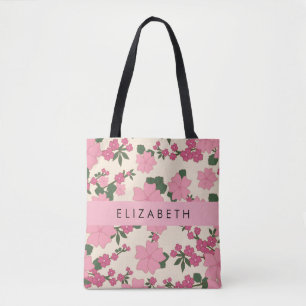 Bolsa Tote Flores Rosa, Padrão De Flores, Seu Nome