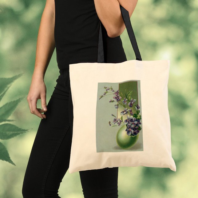 Bolsa Tote Flores Roxas Antigas em Flor numa Ovo de Páscoa (Criador carregado)