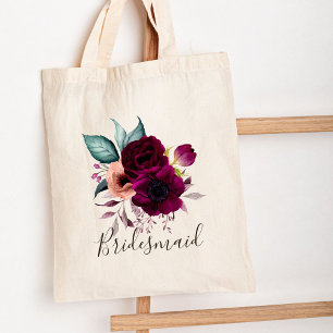 Bolsa Tote Flores Roxas Boho Vintage Aquarela Monogramadas