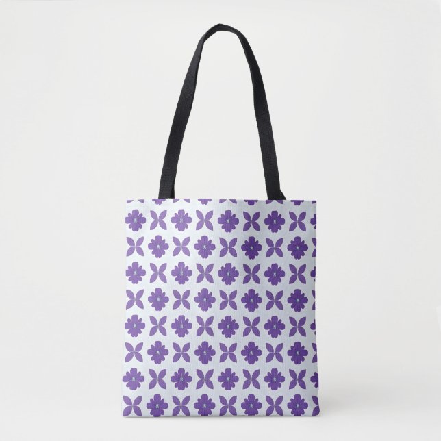Bolsa Tote Flores Roxas com Fundo Claro (Frente)