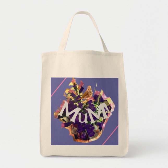 Bolsa Tote Flores roxas e aves (Frente)