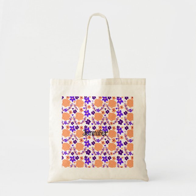 Bolsa Tote Flores Roxas E Laranja (Frente)