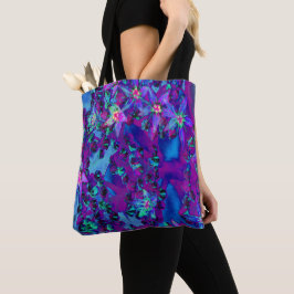 Bolsa Tote Flores-Sedum Sucultas em Teal, Magenta e Azul