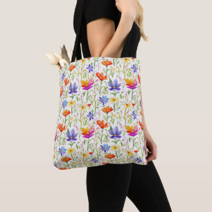 Bolsa Tote Flores selvagens coloridas num campo