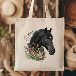Bolsa Tote Flores Selvagens de Cavalo Negro com Personalizaçã