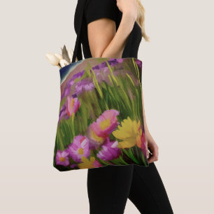 Bolsa Tote Flores Selvagens De Praia Na Arte Floral Dusk Wate